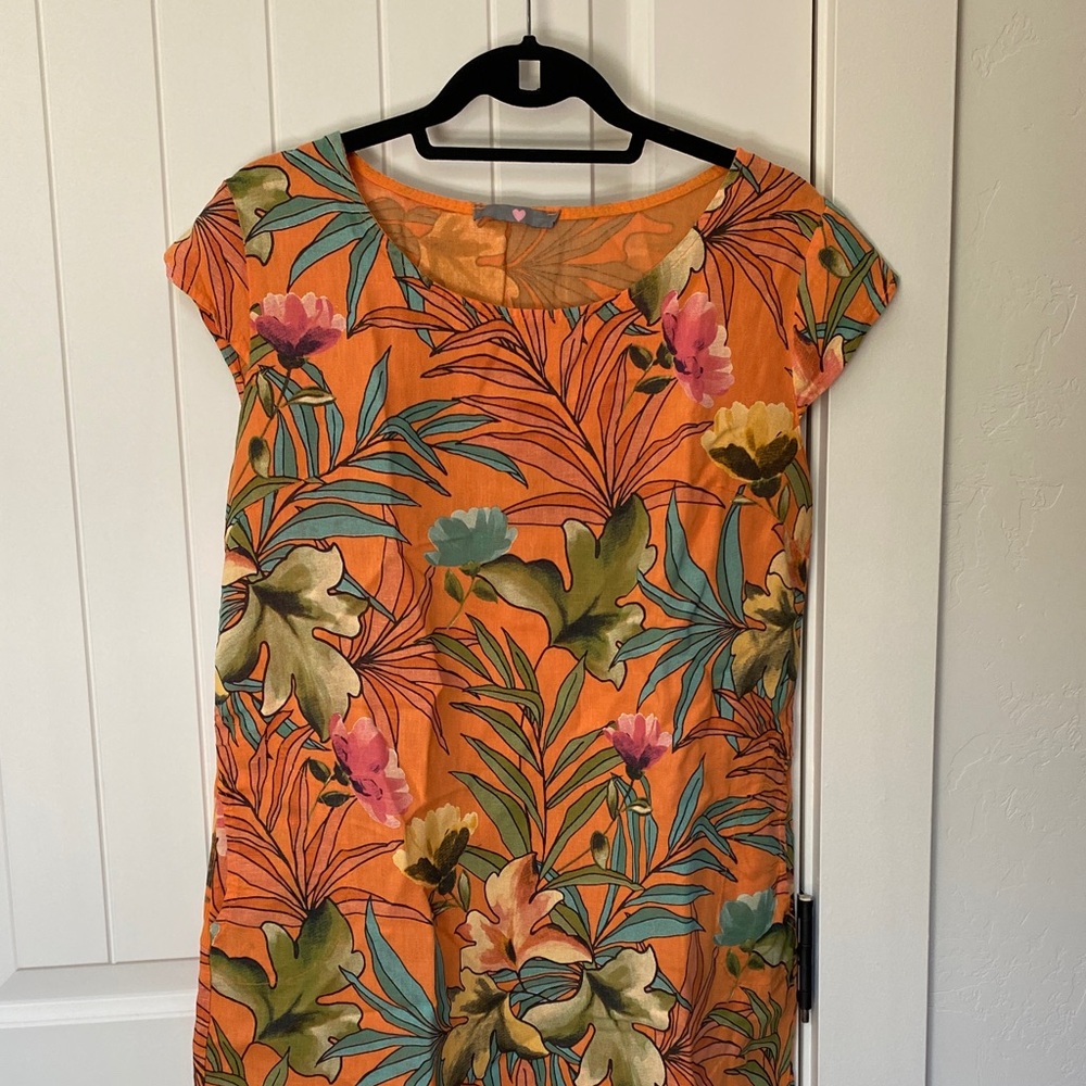 Linen Dress Floral Orange
